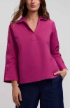 Foxcroft Lainey Button Accent Cotton Popover Top In Multi