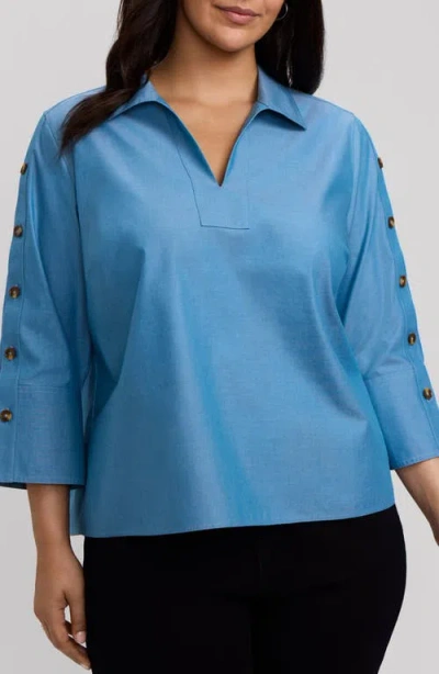 Foxcroft Lainey Button Accent Cotton Popover Top In Multi