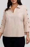 Foxcroft Lainey Button Accent Cotton Popover Top In Neutral