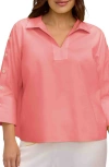 Foxcroft Lainey Button Accent Cotton Popover Top In Red