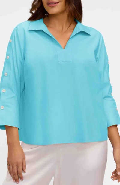 Foxcroft Lainey Button Accent Cotton Popover Top In White