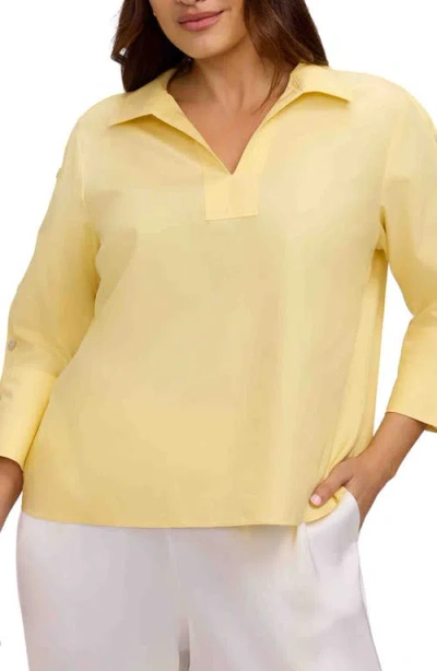 Foxcroft Lainey Button Accent Cotton Popover Top In Yellow