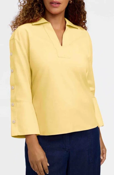 Foxcroft Lainey Button Accent Cotton Popover Top In Yellow