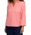Foxcroft Lainey Button Accent Cotton Popover Top In Pink