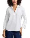 Foxcroft Lainey Button Accent Cotton Popover Top In White