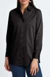 Foxcroft Layla Sateen Button-up Shirt In Black