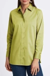 Foxcroft Layla Sateen Button-up Shirt In Chartreuse
