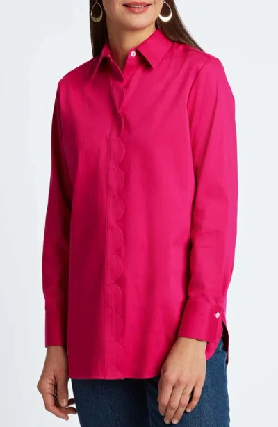 Foxcroft Layla Sateen Button-up Shirt In Ruby Pink