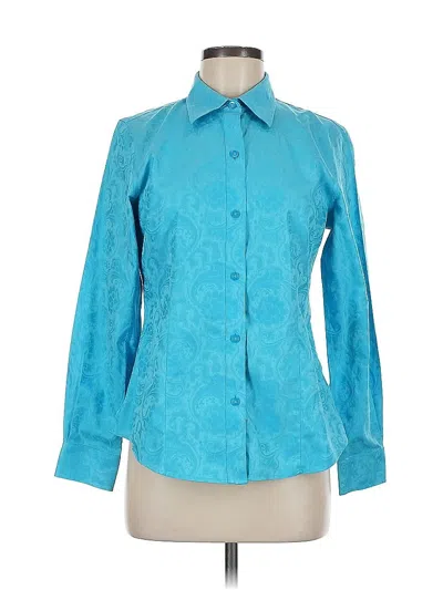 Pre-owned Foxcroft Long Sleeve Blouse In Blue