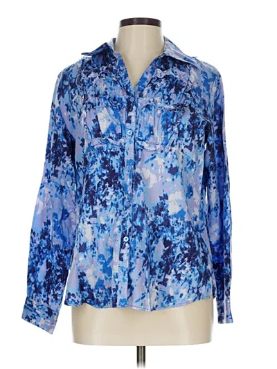 Pre-owned Foxcroft Long Sleeve Blouse In Blue