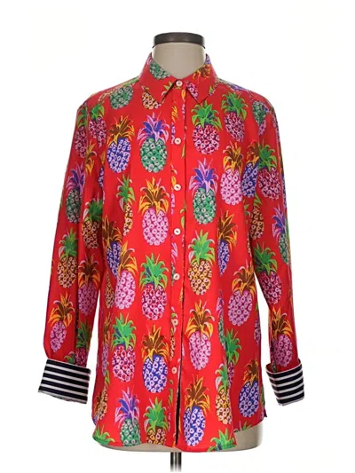 Pre-owned Foxcroft Long Sleeve Button Down Shirt In Red