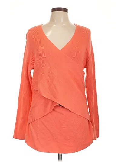 Pre-owned Foxcroft Long Sleeve Top Orange V-neck Tops