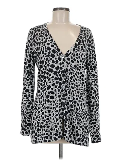 Pre-owned Foxcroft Long Sleeve Top Silver Plunge Neckline Tops