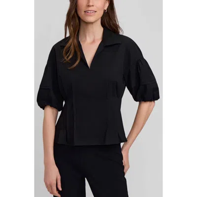 Foxcroft Lucia Puff Sleeve Popover Shirt In Black