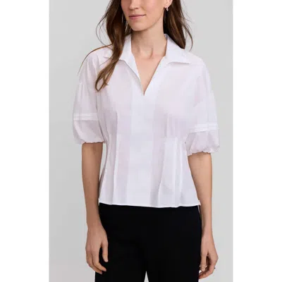 Foxcroft Lucia Puff Sleeve Popover Shirt In White
