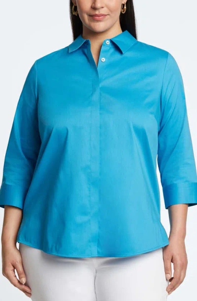 Foxcroft Luna Cotton Blend Sateen Button-up Shirt In True Blue