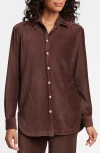 Foxcroft Maddy Plush Corduroy Button-up Shirt In Chocolate