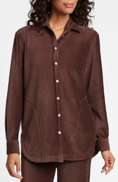 Foxcroft Maddy Plush Corduroy Button-up Shirt In Chocolate