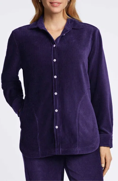 Foxcroft Maddy Plush Corduroy Button-up Shirt In Deep Purple