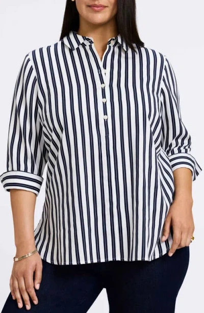 Foxcroft Madison Stripe Cotton Shirt In Navy/white