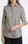 Foxcroft Madison Stripe Stretch Cotton Blend Top In Black/ Neutral
