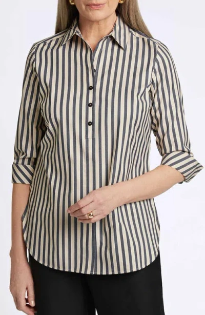 Foxcroft Madison Stripe Stretch Cotton Blend Top In Black/neutral