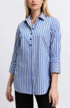 Foxcroft Madison Stripe Stretch Cotton Blend Top In Cobalt Blue/ Neu