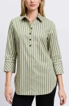 Foxcroft Madison Stripe Stretch Cotton Blend Top In Olive/neutral