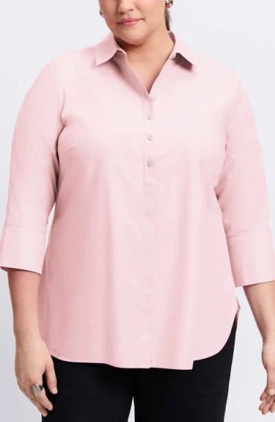 Foxcroft Madison Three-quarter Sleeve Cotton Button-up Shirt In Chambray Pink
