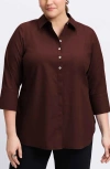 Foxcroft Madison Three-quarter Sleeve Cotton Button-up Shirt In Chicory Coffee