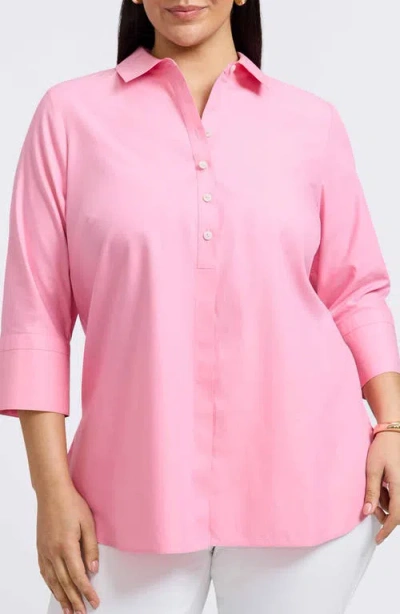 Foxcroft Madison Three-quarter Sleeve Cotton Button-up Shirt In Pink Sea Glass