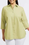 Foxcroft Madison Three-quarter Sleeve Cotton Button-up Shirt In Pistachio