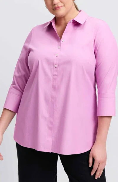 Foxcroft Madison Three-quarter Sleeve Cotton Button-up Shirt In Rose Quartz