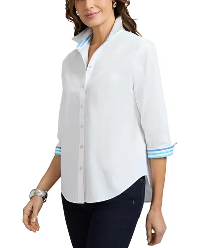 FOXCROFT MARGIE 3/4 SLEEVED PINPOINT OXFORD SHIRT