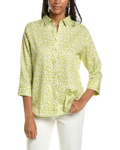 Foxcroft Margie 3/4-sleeve Cheetah Shirt In 305-chartreuse Mult