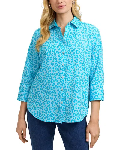 Foxcroft Margie 3/4-sleeve Cheetah Shirt In Blue
