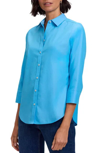 Foxcroft Margie A-line Pinpoint Cotton Oxford Shirt In Blue