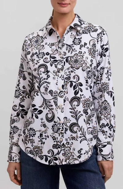 Foxcroft Margie Daisy Cotton Button-up Shirt In Multi