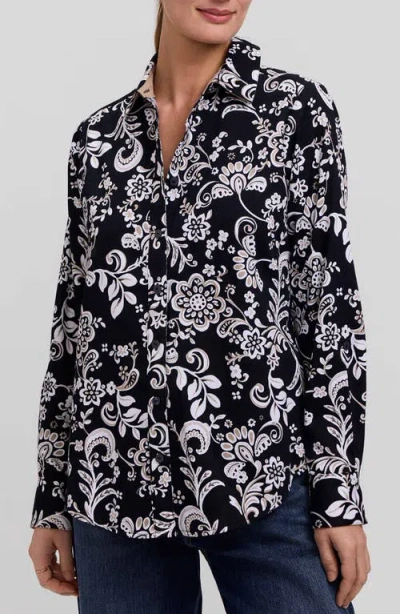 Foxcroft Margie Daisy Cotton Button-up Shirt In Multi