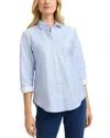 Foxcroft Margie Three-quarter Sleeve Cotton Button-up Shirt In Soft Blue
