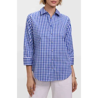 Foxcroft Margie Gingham Three-quarter Sleeve Button-up Shirt In Blue