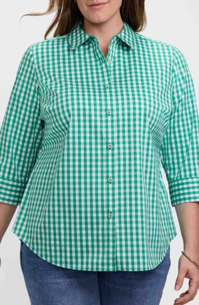 Foxcroft Margie Gingham Three-quarter Sleeve Button-up Shirt In Green