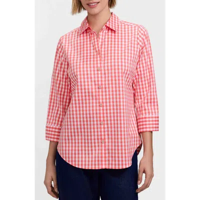 Foxcroft Margie Gingham Three-quarter Sleeve Button-up Shirt In Pink