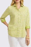 Foxcroft Margie Leopard Print Three-quarter Sleeve Cotton Button-up Shirt In Chartreuse Multi