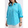 Foxcroft Margie Leopard Print Three-quarter Sleeve Cotton Button-up Shirt In Ibiza Turq Multi