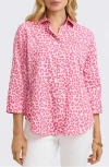 Foxcroft Margie Leopard Print Three-quarter Sleeve Cotton Button-up Shirt In Pink Flambe Multi