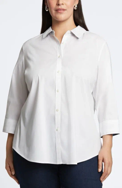 Foxcroft Margie Mix Stripe Detail Cotton Blend Sateen Button-up Shirt In White