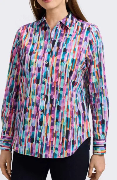Foxcroft Margie Prism Print Long Sleeve Button-up Shirt In Multi