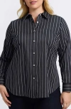 Foxcroft Margie Stripe Button-up Shirt In Black