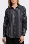 Foxcroft Margie Stripe Button-up Shirt In Black